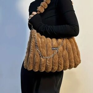Brown Faux Fur Shoulder Bag